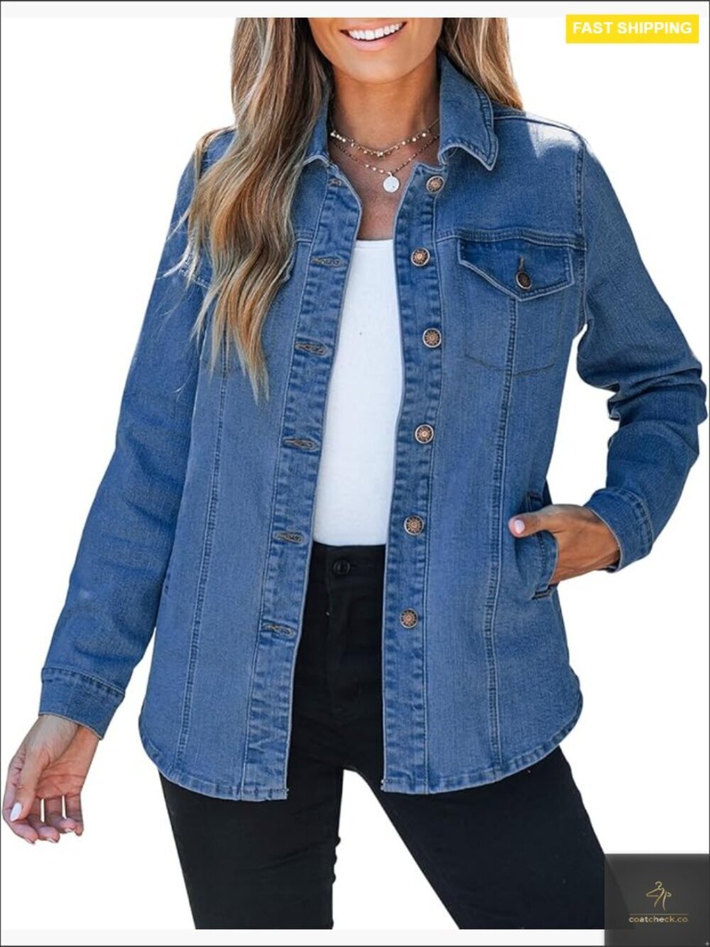 Oversized Denim Jean Jacket Button Up Shacket Long Sleeve Fashion Western